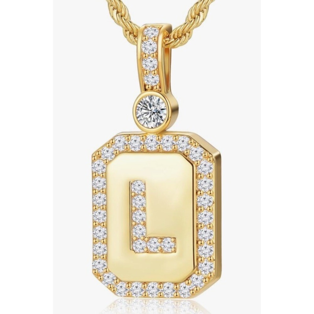 24K Gold Plated Sterling Silver Initial L  Pendant‎ Necklace for Women #31